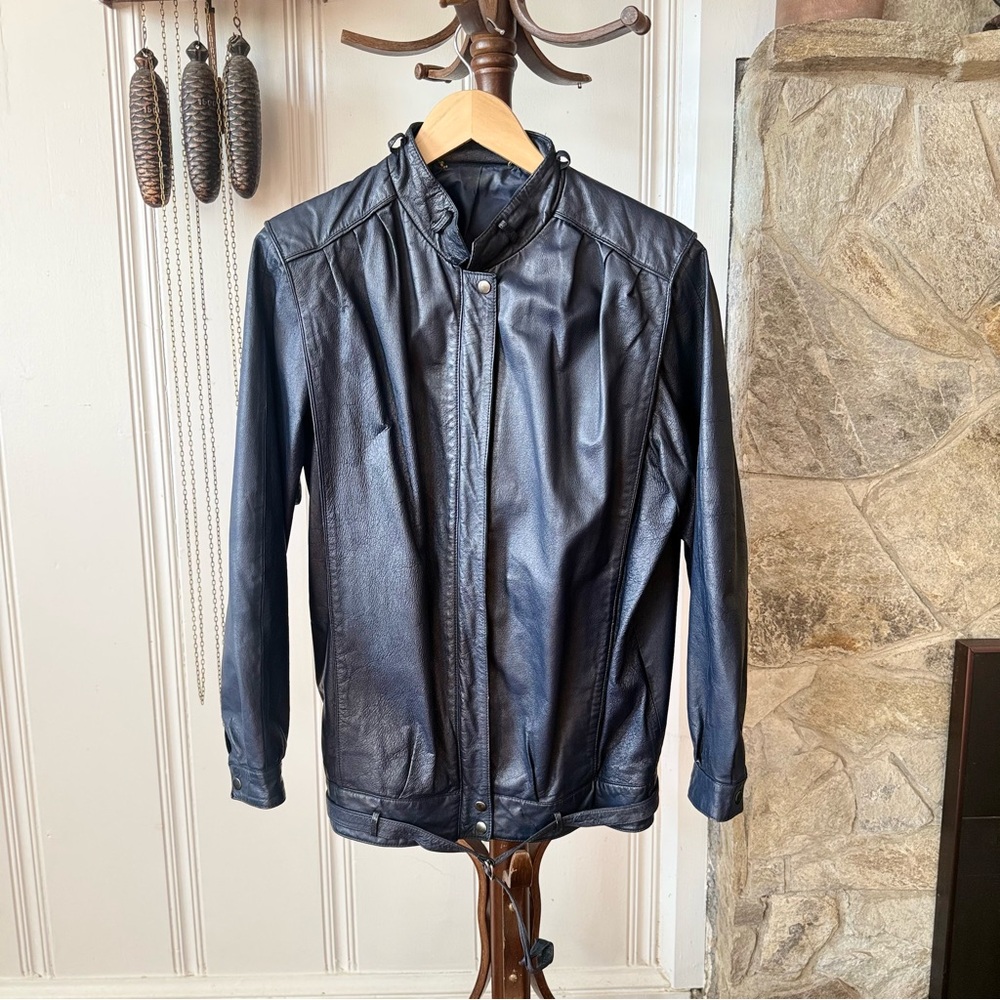 Vintage 80s Midnight Blue Leather Racer Jacket